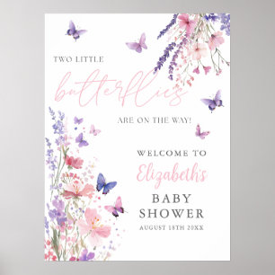 Poster Placa de Boas-Vindas de Chá de Bebê Duas Borboleta