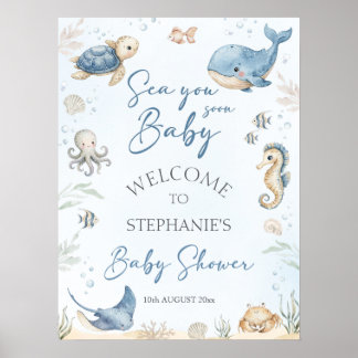 Poster Placa de Boas-Vindas de Chá de Bebê Sob o Mar