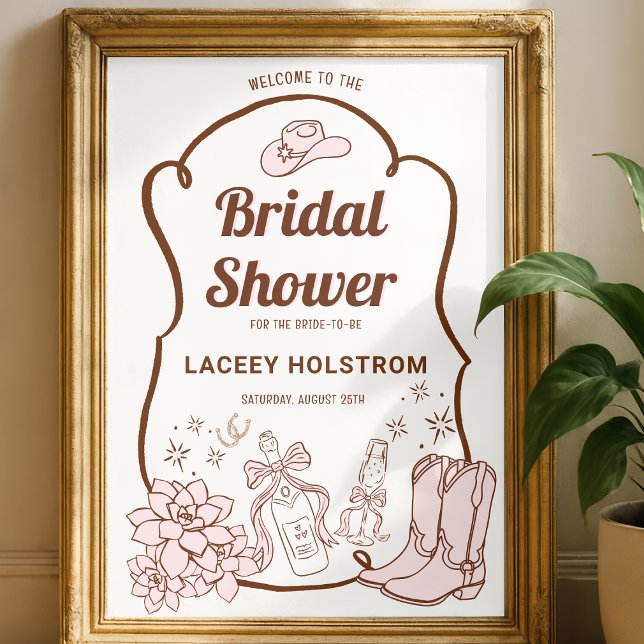 Poster Placa de Boas-Vindas de Chá de Noiva de Botas de C (Cowgirl Boots Western Bridal Shower Welcome Sign
)