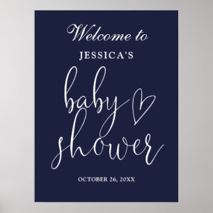 Poster Placa de Boas-Vindas de Chuveiro de Bebê Azul-Mari