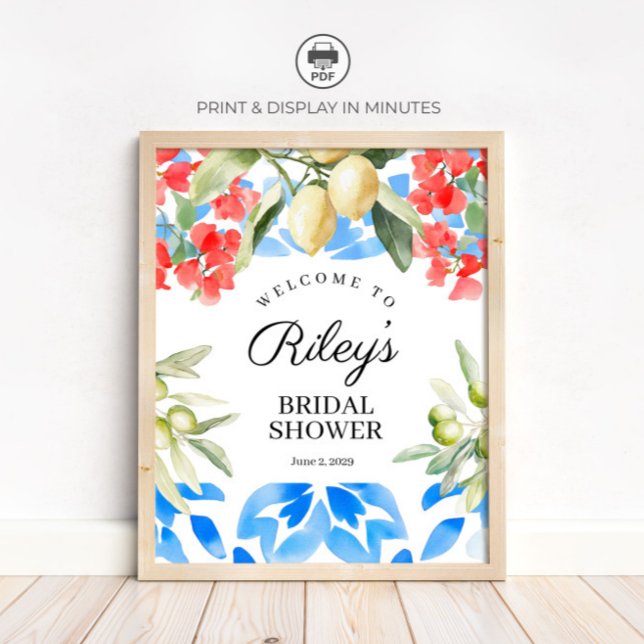 Poster Placa de Boas-Vindas de Chuveiro de Noiva com Azul (Criador carregado)