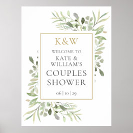 Poster Placa de Boas-Vindas de Chuveiro de Noiva com Folh
