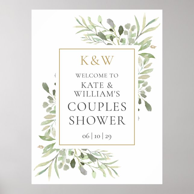 Poster Placa de Boas-Vindas de Chuveiro de Noiva com Folh (Frente)