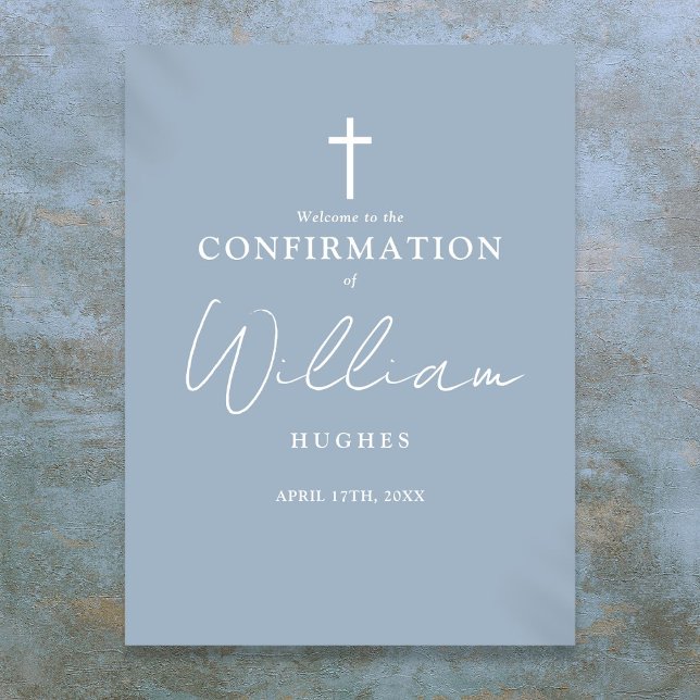 Poster Placa de Boas-Vindas de Confirmação em Azul Empoei (Dusty Blue Script Confirmation Welcome Sign)