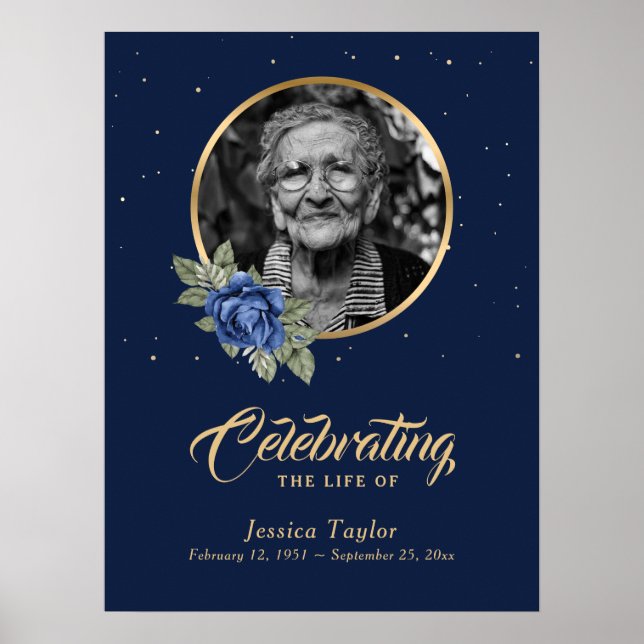 Poster Placa de boas-vindas de funeral floral azul person (Frente)