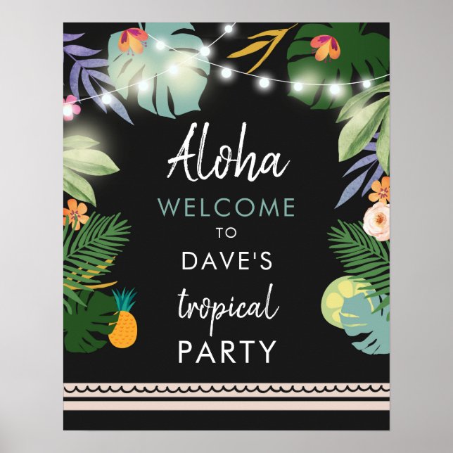 Poster Placa de Boas-Vindas de Luau Tropical Havaiano (Frente)