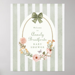 Poster placa de boas-vindas de menina floral xadrez estil