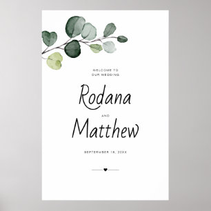 Poster Placa de Boas-Vindas de Noivado com Eucalipto Verd