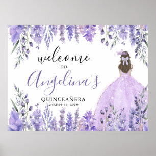 Poster Placa de Boas-Vindas de Quinze Anos Roxa Floral