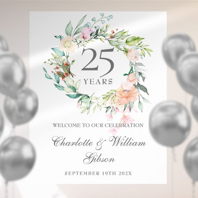 Poster Placa de Boas-Vindas de Rosas do 25º Aniversário (Criador carregado)