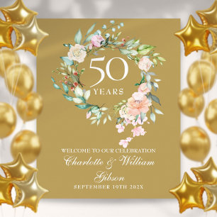 Poster Placa de Boas-Vindas de Rosas do 50º Aniversário