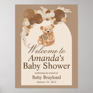 Poster Placa de Boas-Vindas de Urso de Pelúcia com Capim-