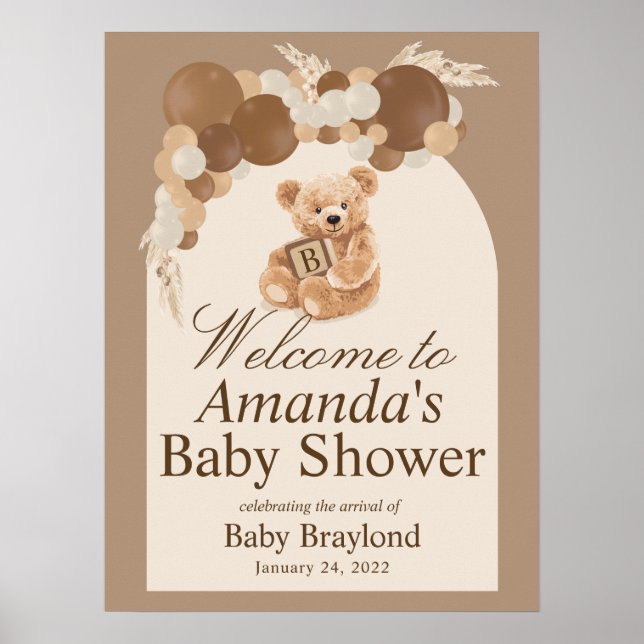 Poster Placa de Boas-Vindas de Urso de Pelúcia com Capim- (Frente)