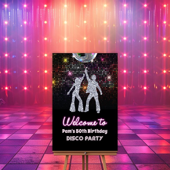 Poster Placa de Boas-Vindas Disco Party Retro Anos 70 (Criador carregado)