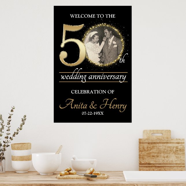Poster Placa de Boas-Vindas do 50º Aniversário com Foto (Cozinha)