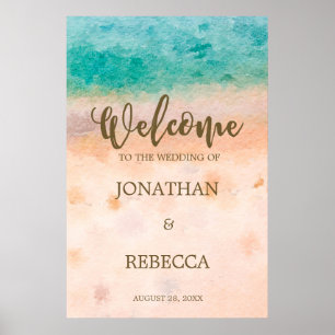 Poster placa de boas-vindas do casamento tropical da prai