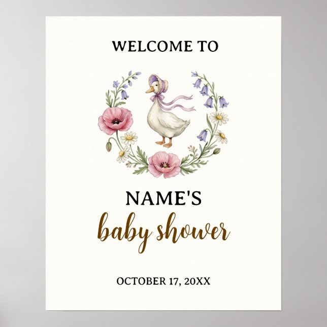 Poster Placa de Boas-Vindas do Chá de Bebê Flor Silvestre (Frente)