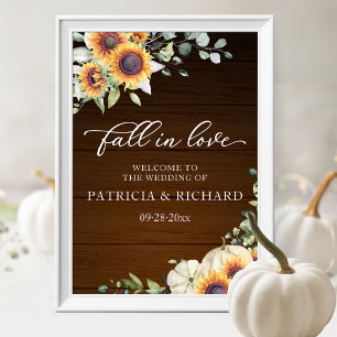 Poster Placa de Boas-Vindas do Girassol do Casamento no O