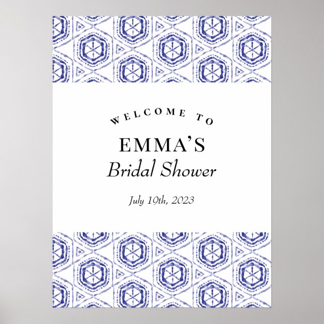 Poster Placa de Boas-Vindas em Aquarela de Batik Azul (Frente)