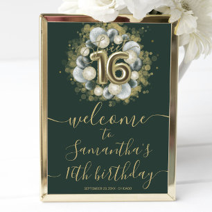 Poster Placa de Boas-Vindas em Ouro Verde para Aniversári