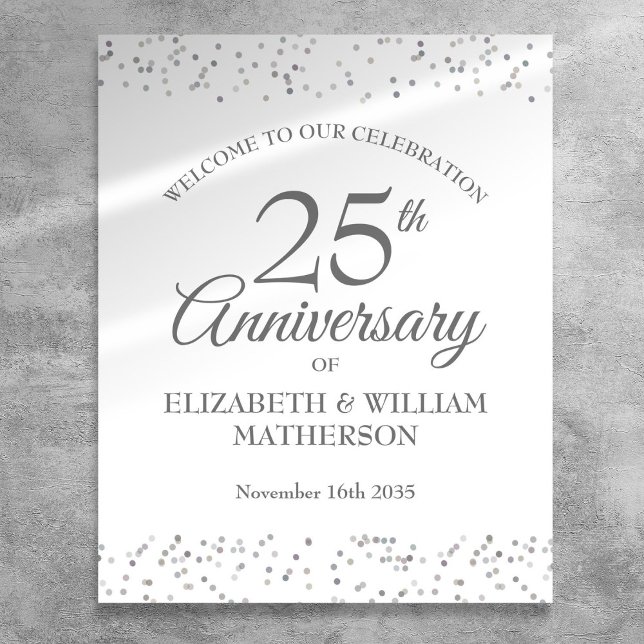 Poster Placa de Boas-vindas em Prata de Aniversário de 25 (25th Anniversary Silver Stardust Welcome Sign)