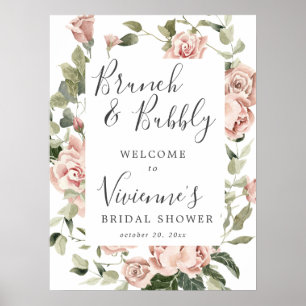 Poster Placa de Boas-Vindas Espumante Floral Rosa Desbota
