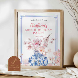 Poster Placa de Boas-Vindas Flor de Cerejeira Rosa Chinoi