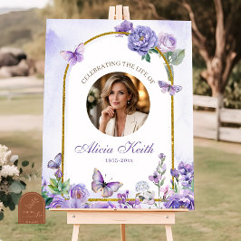 Poster Placa de Boas-Vindas Floral Borboleta Roxa Funeral