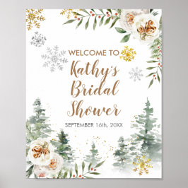 Poster Placa de Boas-Vindas Floral Branca de Inverno com 