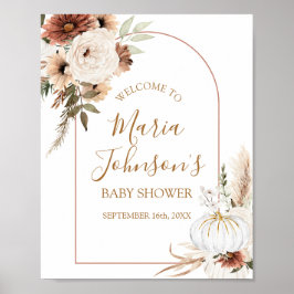 Poster Placa de Boas-Vindas Floral com Abóbora Branca em 