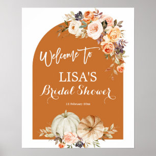 Poster Placa de Boas-Vindas Floral Laranja Queimada com A