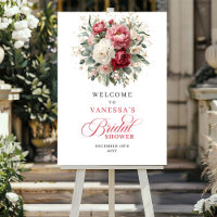 Placa de Boas-Vindas Floral Rosa Borgonha Personal