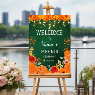 Poster placa de boas-vindas mehndi, placa de casamento in
