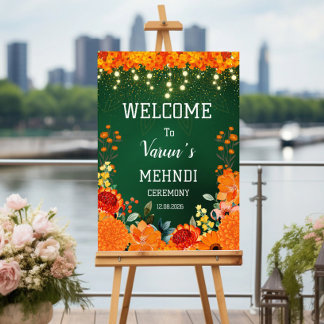 Poster placa de boas-vindas mehndi, placa de casamento in