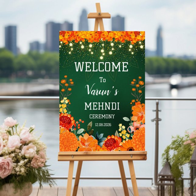 Poster placa de boas-vindas mehndi, placa de casamento in (Criador carregado)