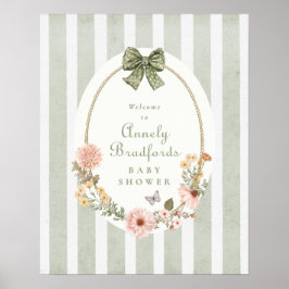 Poster placa de boas-vindas menina gingham floral cottage