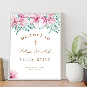 Poster Placa de boas-vindas para batizado com flores de á