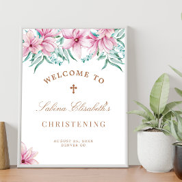 Poster Placa de boas-vindas para batizado com flores de á