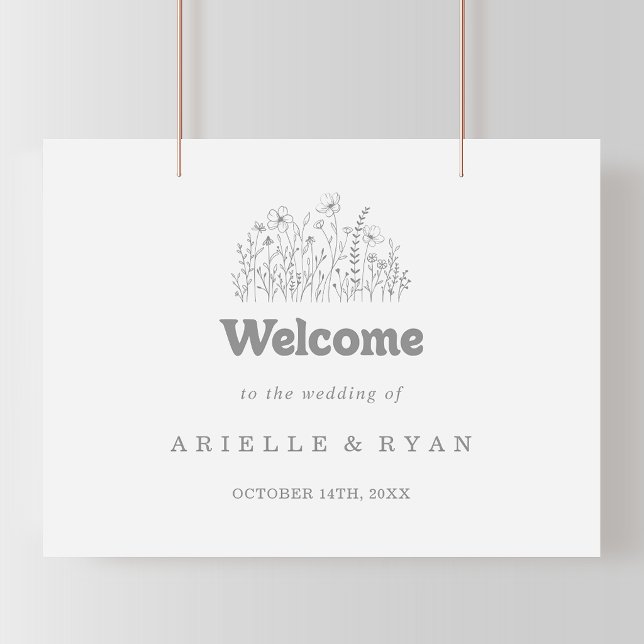 Poster Placa de Boas-Vindas para Casamento com Flor Silve (Criador carregado)