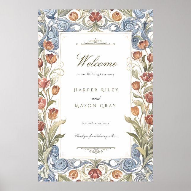 Poster Placa de Boas-Vindas para Casamento com Tulipas Ro (Frente)