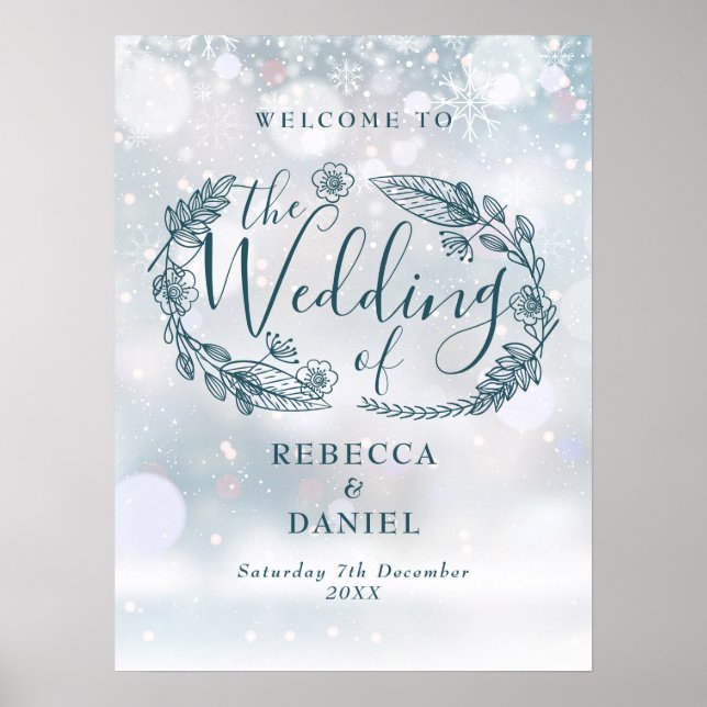 Poster Placa de Boas-Vindas para Casamento Floral Rústico (Frente)