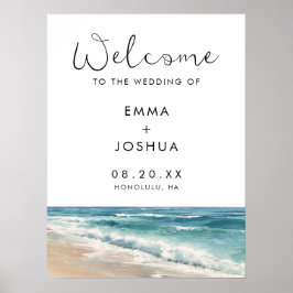 Poster Placa de Boas-Vindas para Casamento na Praia com A