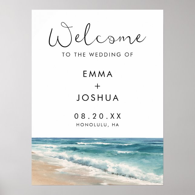 Poster Placa de Boas-Vindas para Casamento na Praia com A (Frente)