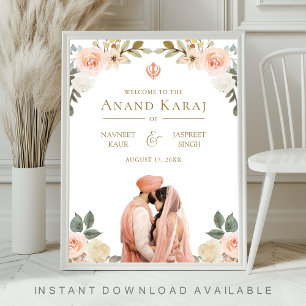 Poster Placa de Boas-Vindas para Casamento Sikh Anand Kar