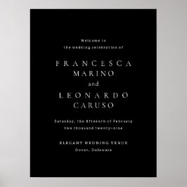 Poster Placa de Boas-Vindas para Casamento Simples Preta 