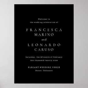 Poster Placa de Boas-Vindas para Casamento Simples Preta 