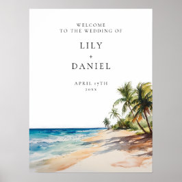 Poster Placa de Boas-Vindas para Casamento Tropical na Pr