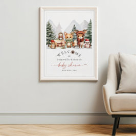 Poster Placa de Boas-Vindas para Chá de Bebê Animais da F