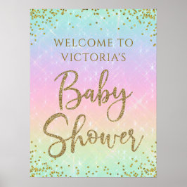Poster Placa de Boas-Vindas para Chá de Bebê Arco-Íris