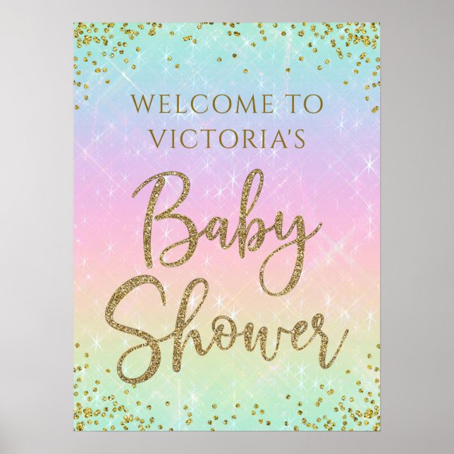 Poster Placa de Boas-Vindas para Chá de Bebê Arco-Íris (Frente)